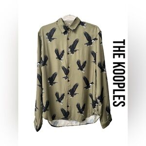 THE KOOPLES Button Down Shirt Relaxed Fit Olive Green Flying Eagle Men Women NWT